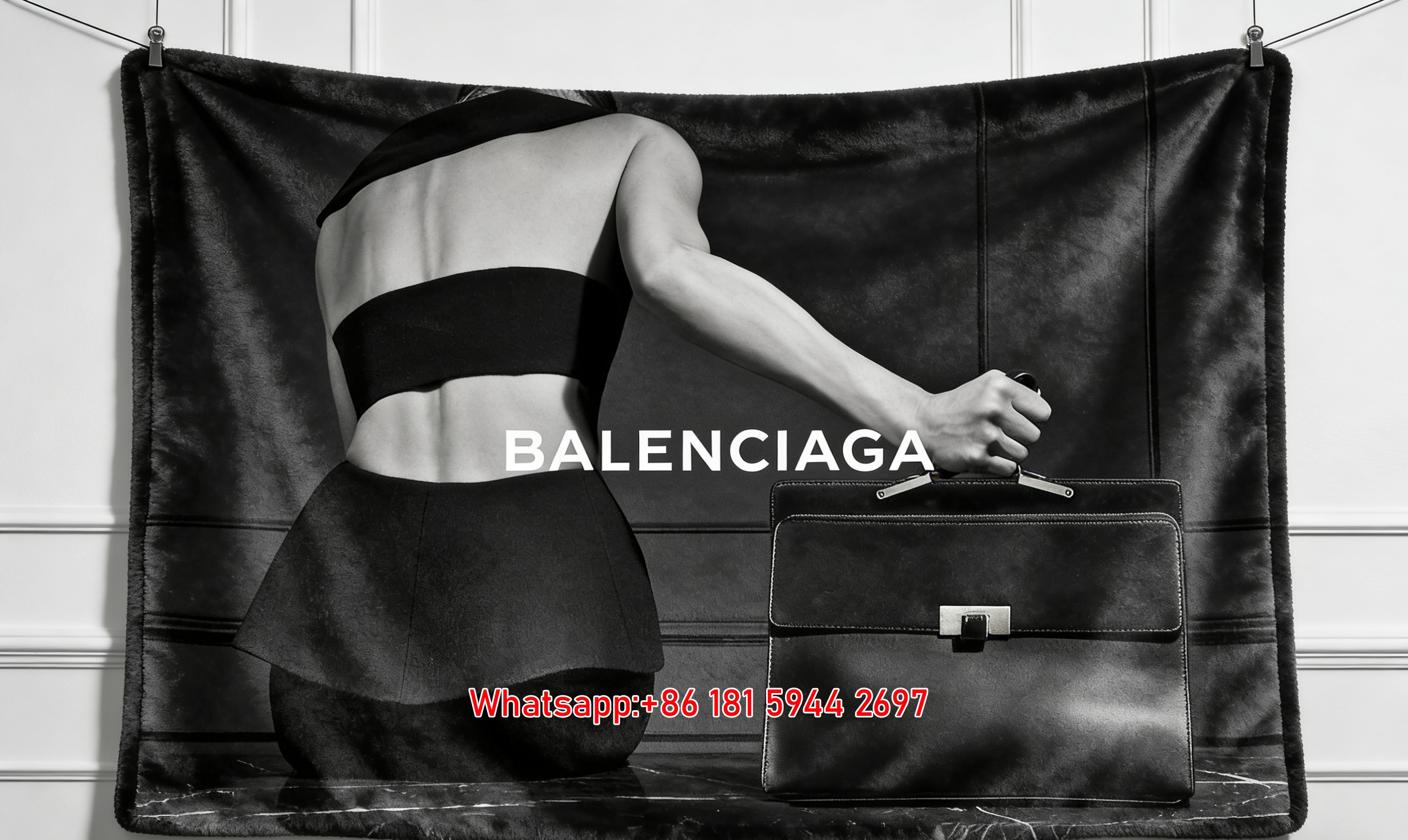Balenciaga Silhouette & Blue Bag Flannel Throw Blanket for Sofa and Wall Decor BA496